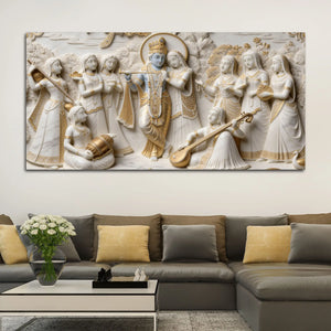 Lord Krishna with Radha and Gopis 3D Canvas Wall Painting