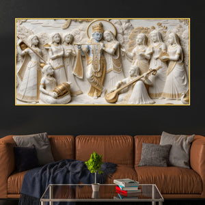 Lord Krishna with Radha and Gopis 3D Canvas Wall Painting