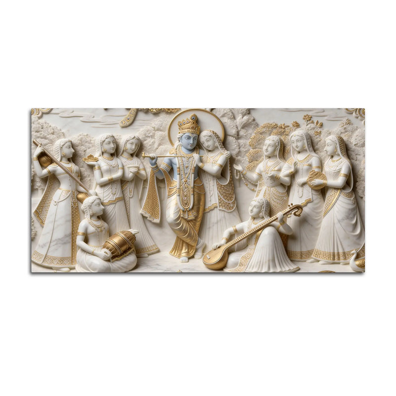 Lord Krishna with Radha and Gopis 3D Canvas Wall Painting