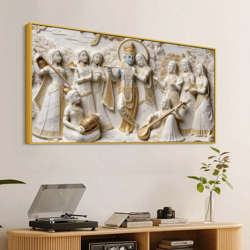 Lord Krishna with Radha and Gopis 3D Canvas Wall Painting
