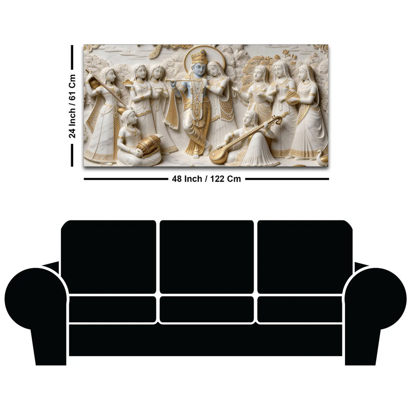 Lord Krishna with Radha and Gopis 3D Canvas Wall Painting