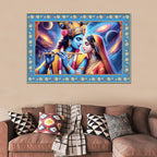 Lord Krishna with Radha Floral Border Canvas Wall Painting