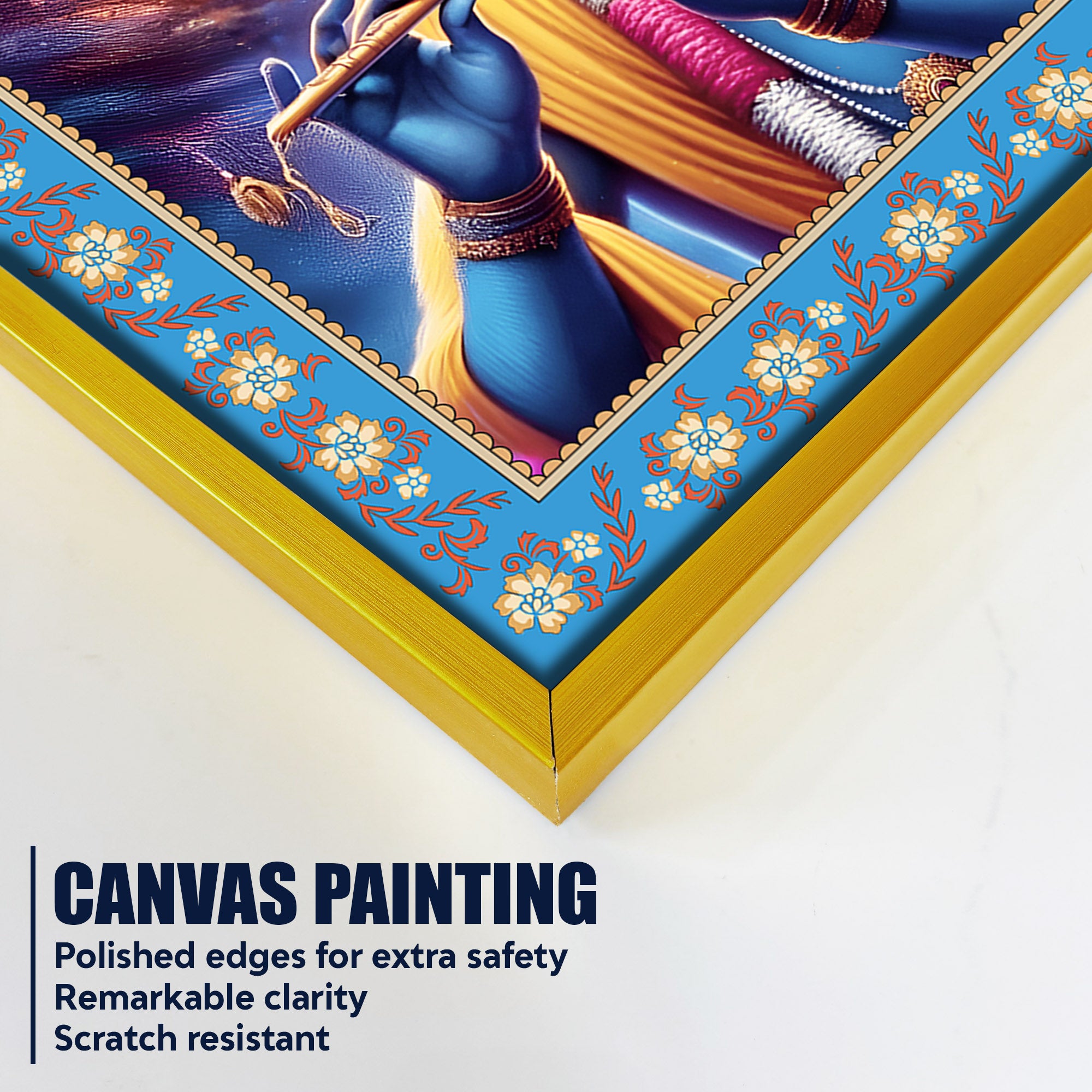 Lord Krishna with Radha Floral Border Canvas Wall Painting