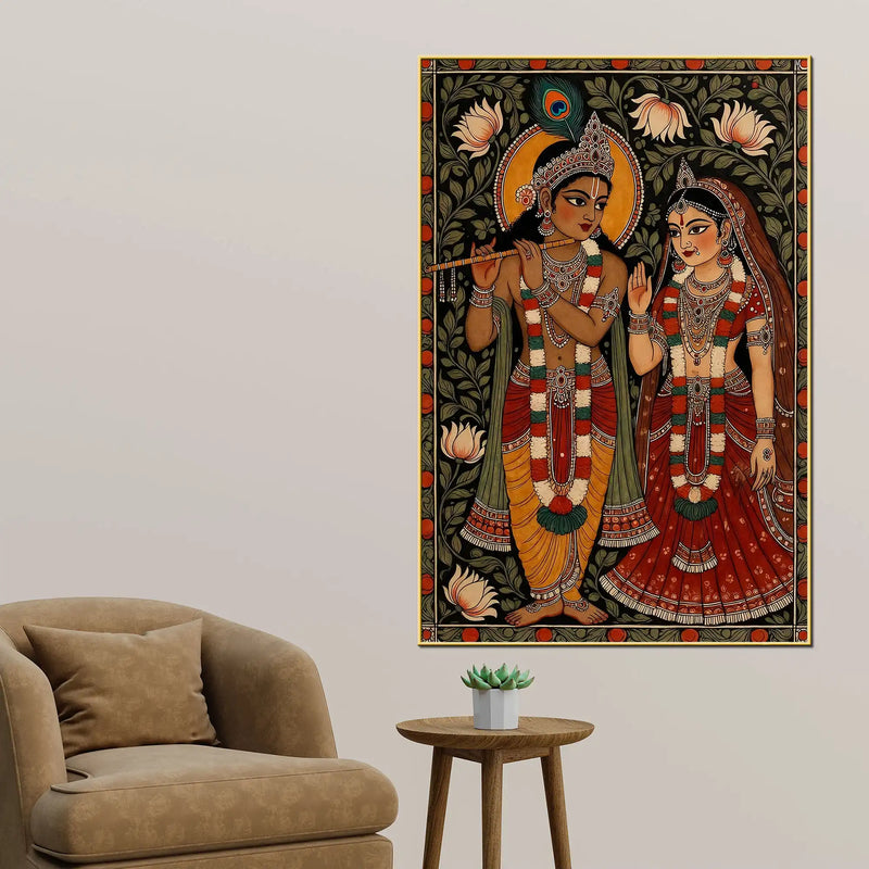 Lord Krishna with Shree Radha Devotional Canvas Wall Painting