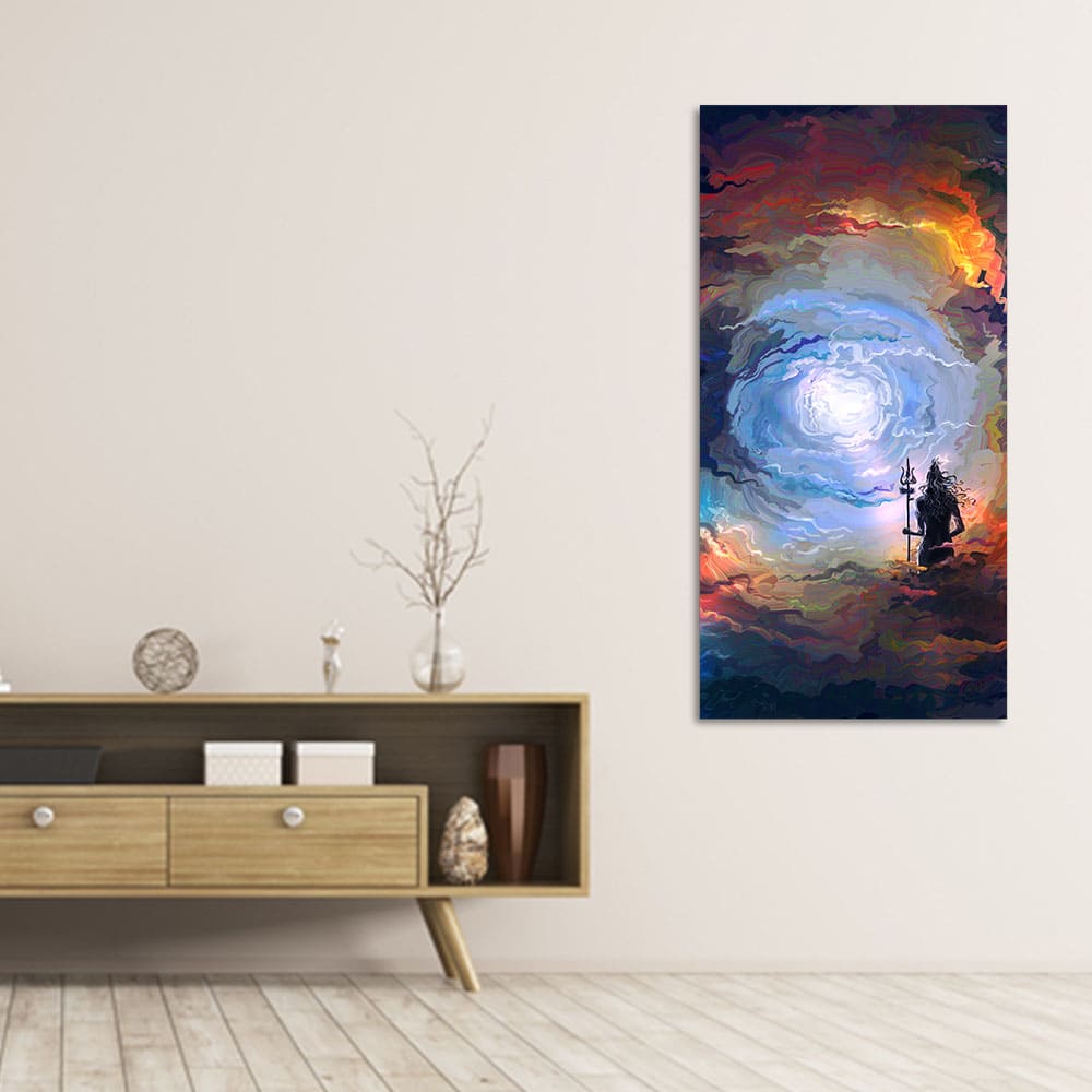 Lord Mahadev in Dramatic Sky Canvas Wall Painting