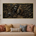 Lord Mahadev & Maa Parvati Divine Bond Metallic Look 3D Canvas Wall Painting