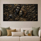 Lord Mahadev & Maa Parvati Divine Bond Metallic Look 3D Canvas Wall Painting