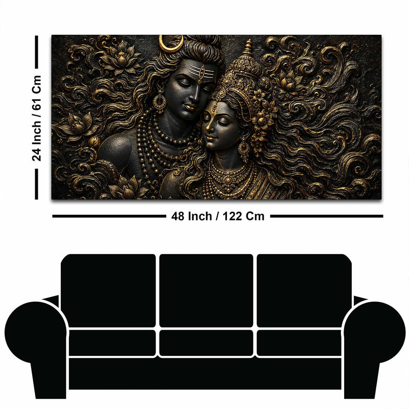 Lord Mahadev & Maa Parvati Divine Bond Metallic Look 3D Canvas Wall Painting