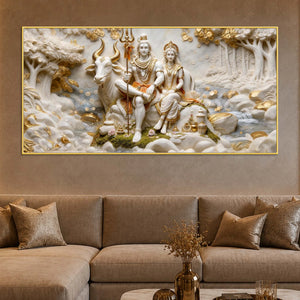 Lord Mahadev & Mata Parvati with Nandi 3D Canvas Wall Painting