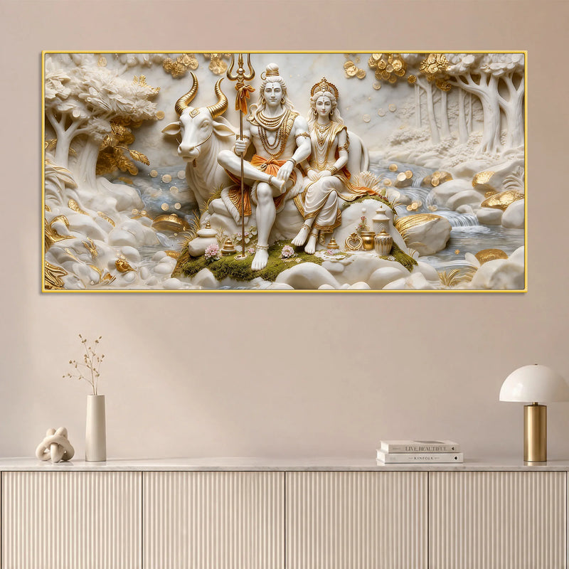 Lord Mahadev & Mata Parvati with Nandi 3D Canvas Wall Painting