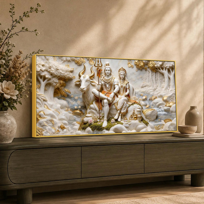 Lord Mahadev & Mata Parvati with Nandi 3D Canvas Wall Painting