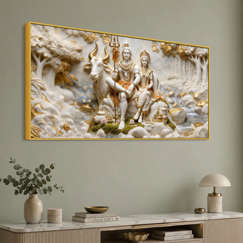 Lord Mahadev & Mata Parvati with Nandi 3D Canvas Wall Painting