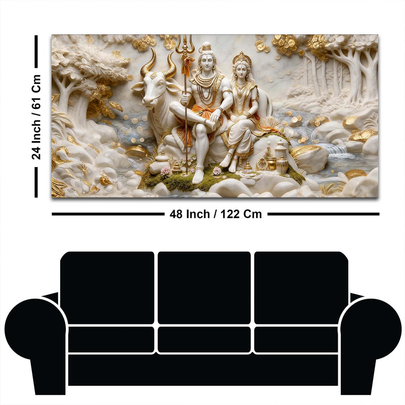 Lord Mahadev & Mata Parvati with Nandi 3D Canvas Wall Painting