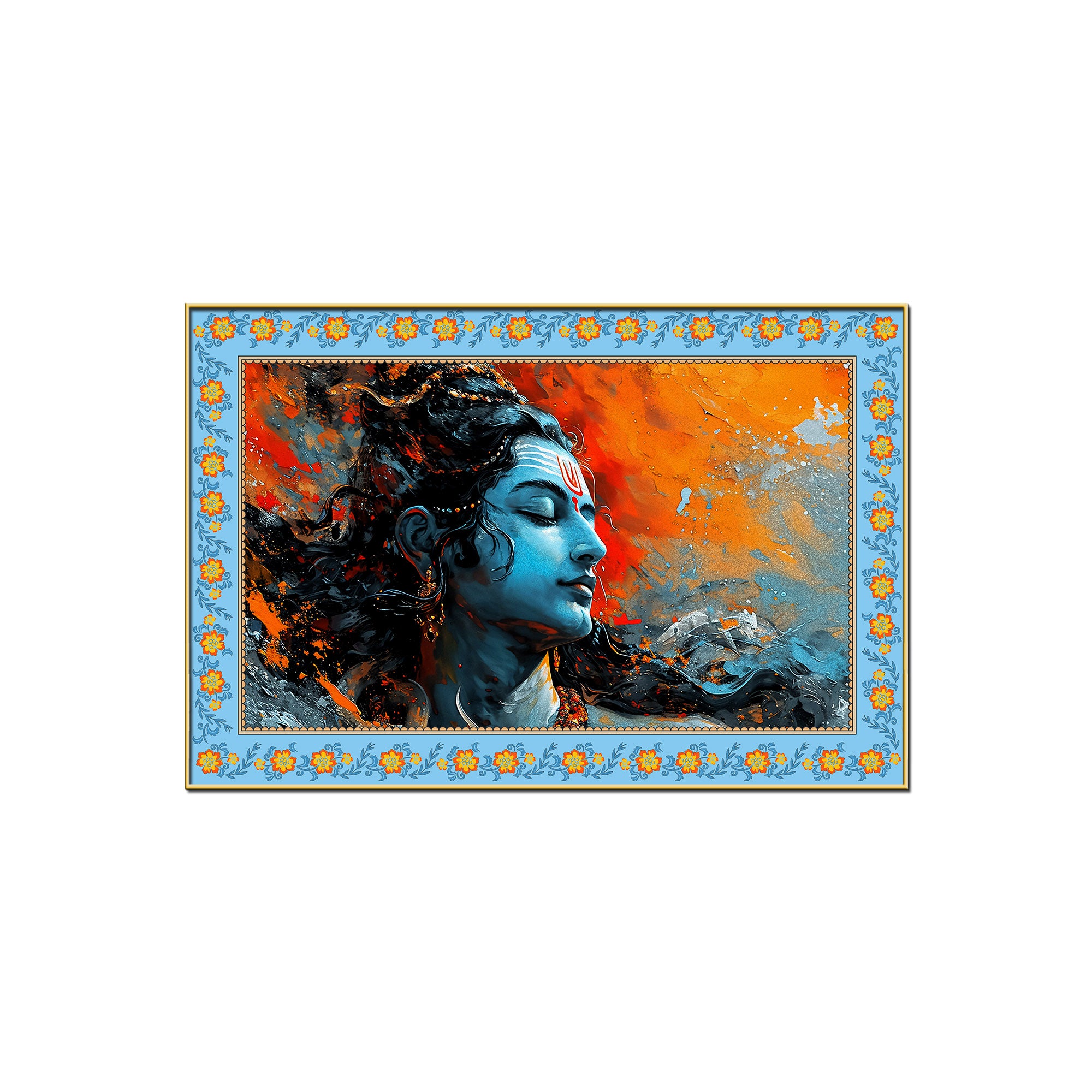 Lord Mahadev Modern Art Floral Border Canvas Wall Painting