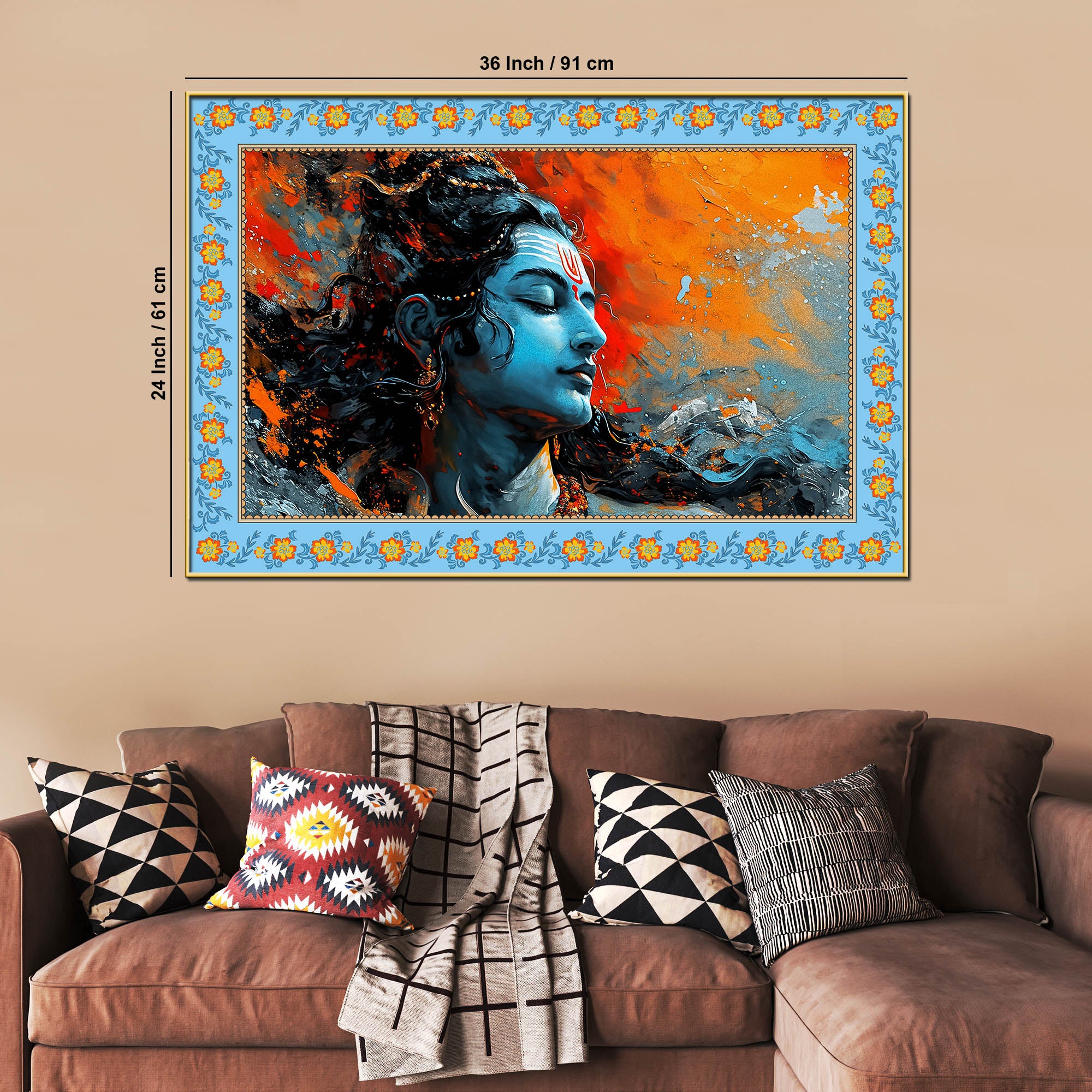 Lord Mahadev Modern Art Floral Border Canvas Wall Painting