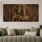 Lord Mahadev with Maa Parvati Metallic Look 3D Canvas Wall Painting