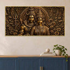 Lord Mahadev with Maa Parvati Metallic Look 3D Canvas Wall Painting