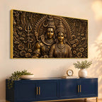 Lord Mahadev with Maa Parvati Metallic Look 3D Canvas Wall Painting