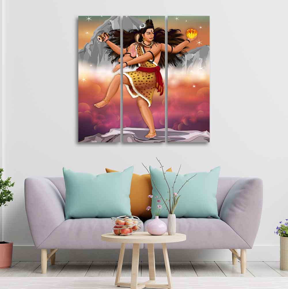 Lord of Dance Nataraja Canvas Wall Painting of 3 Pieces