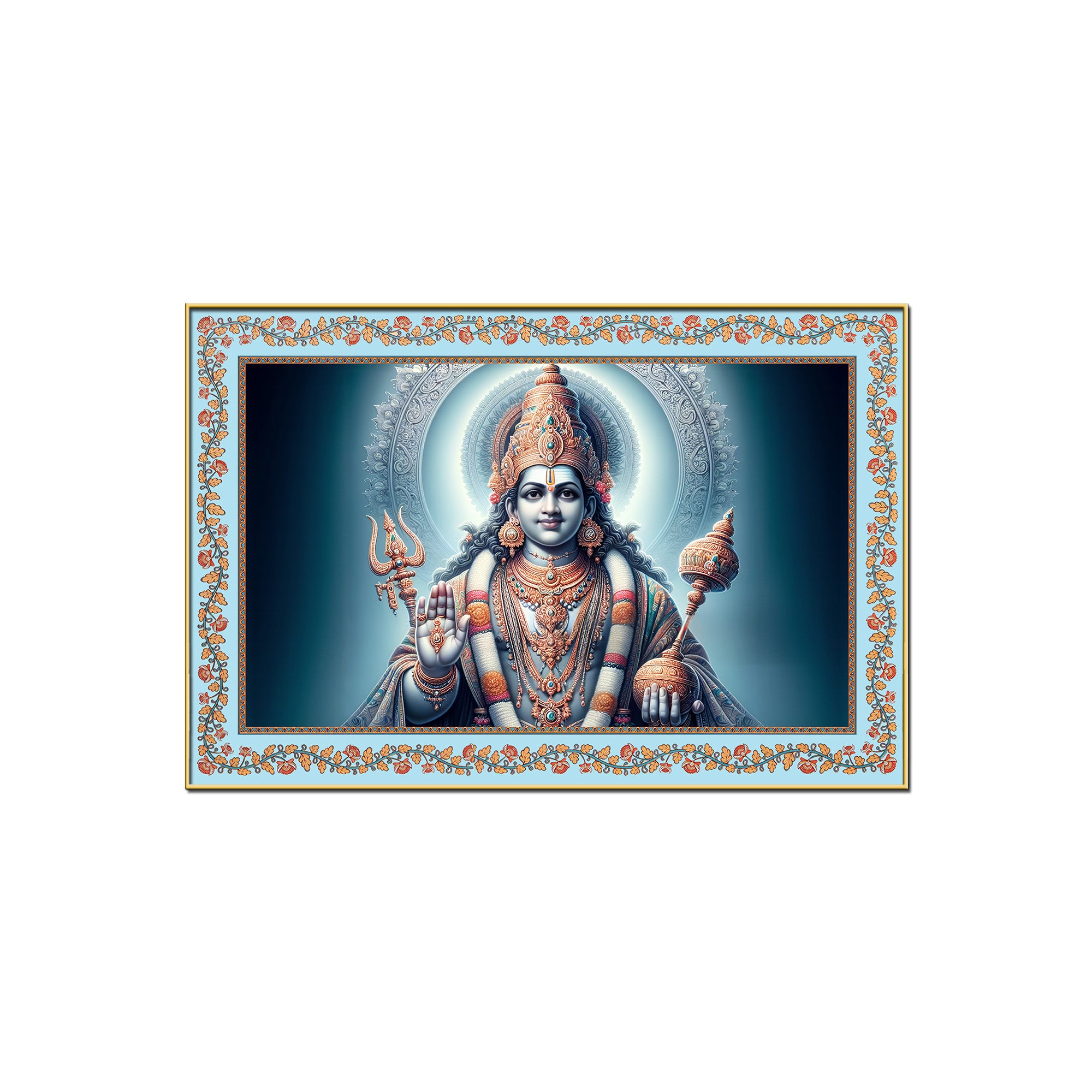 Lord Of Gods Maha Vishnu Floral Border Canvas Wall Painting