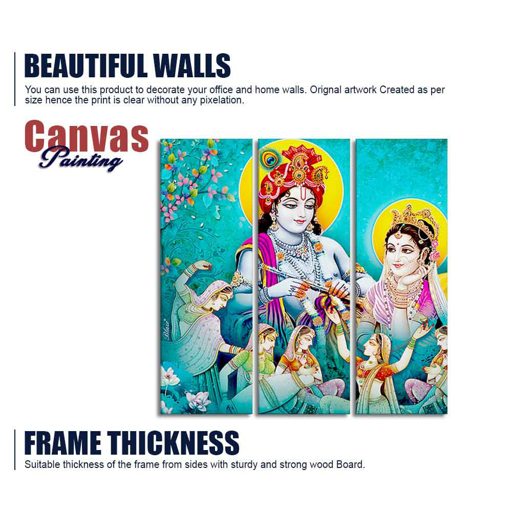 Lord Radha Krishna Canvas Wall Painting 3 Panel Set