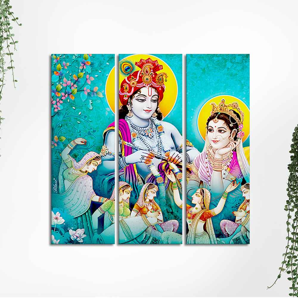 Lord Radha Krishna Canvas Wall Painting 3 Panel Set