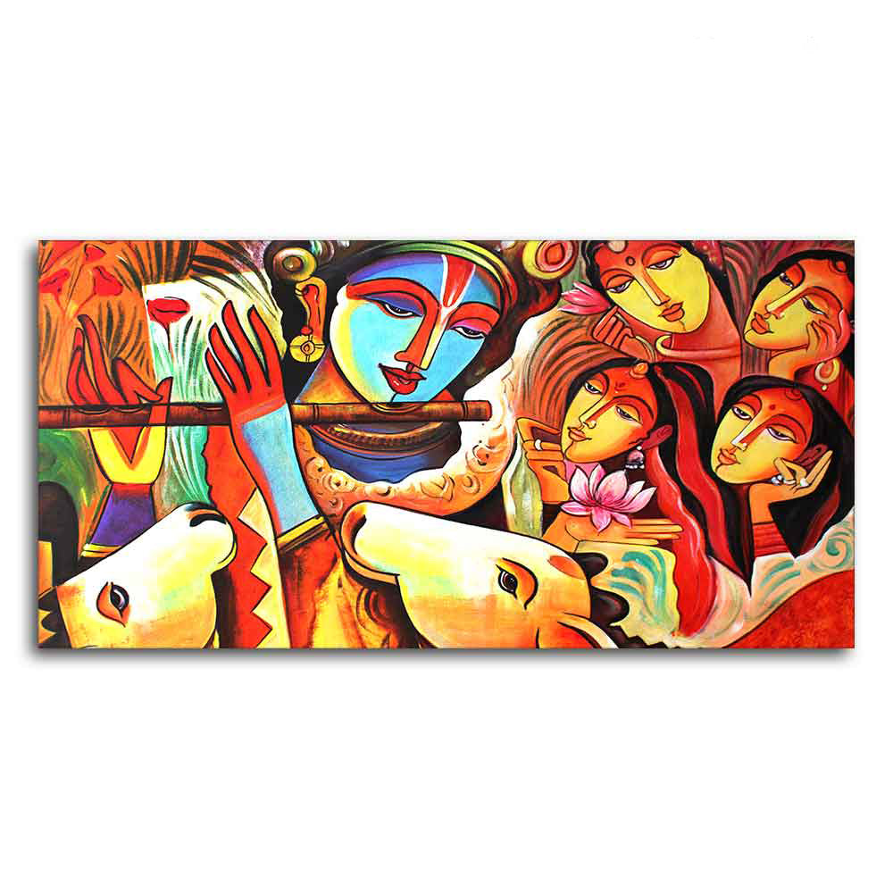 Lord Radha Krishna Decorative Pattern Canvas Big Wall Painting Wall Art