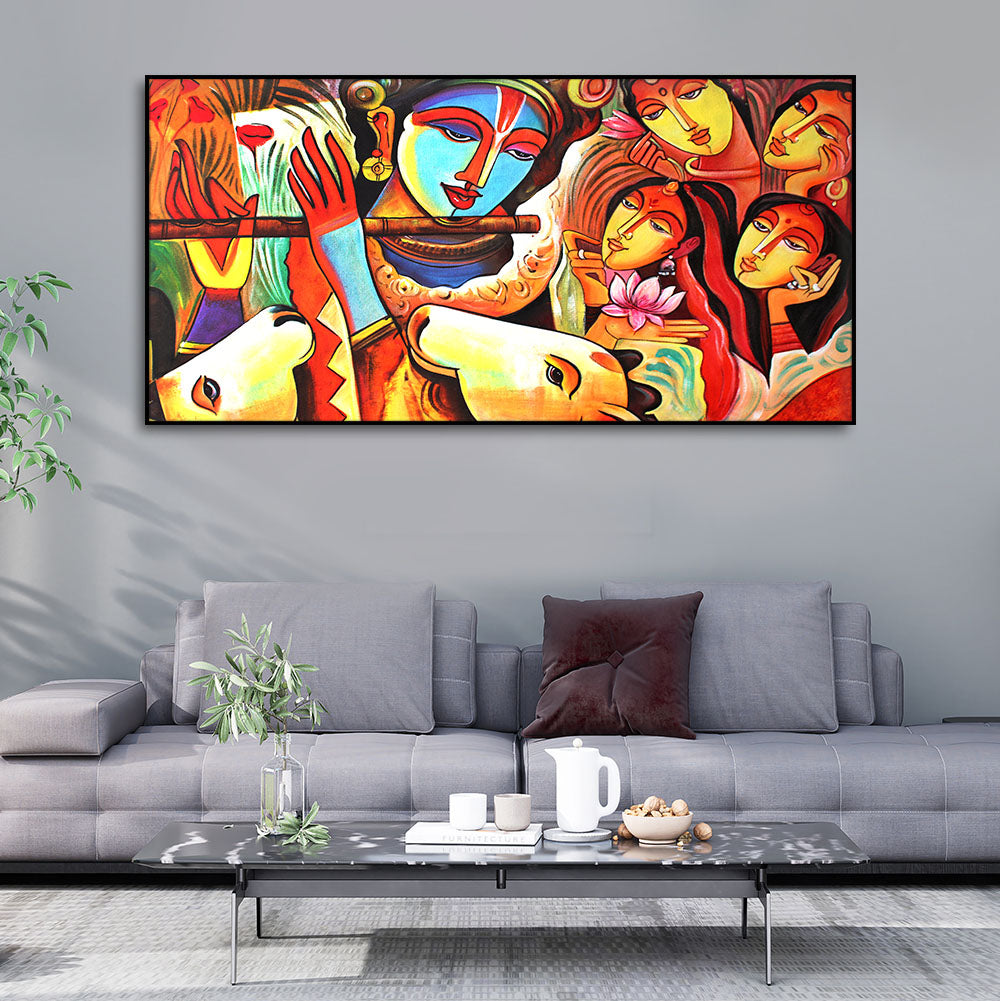 Lord Radha Krishna Decorative Pattern Canvas Big Wall Painting Wall Art