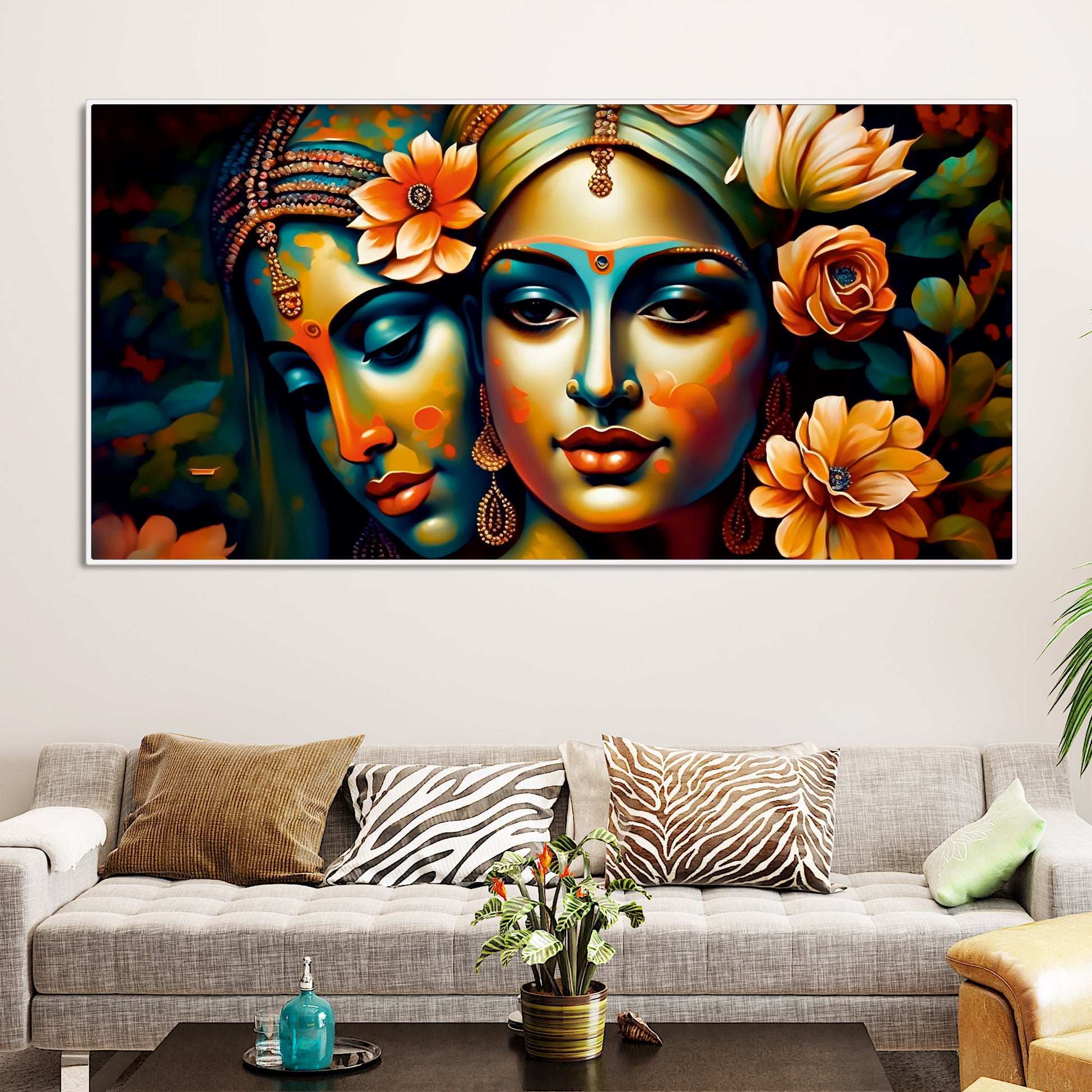 Lord Radha Krishna Face Artistic Art Canvas Wall Painting