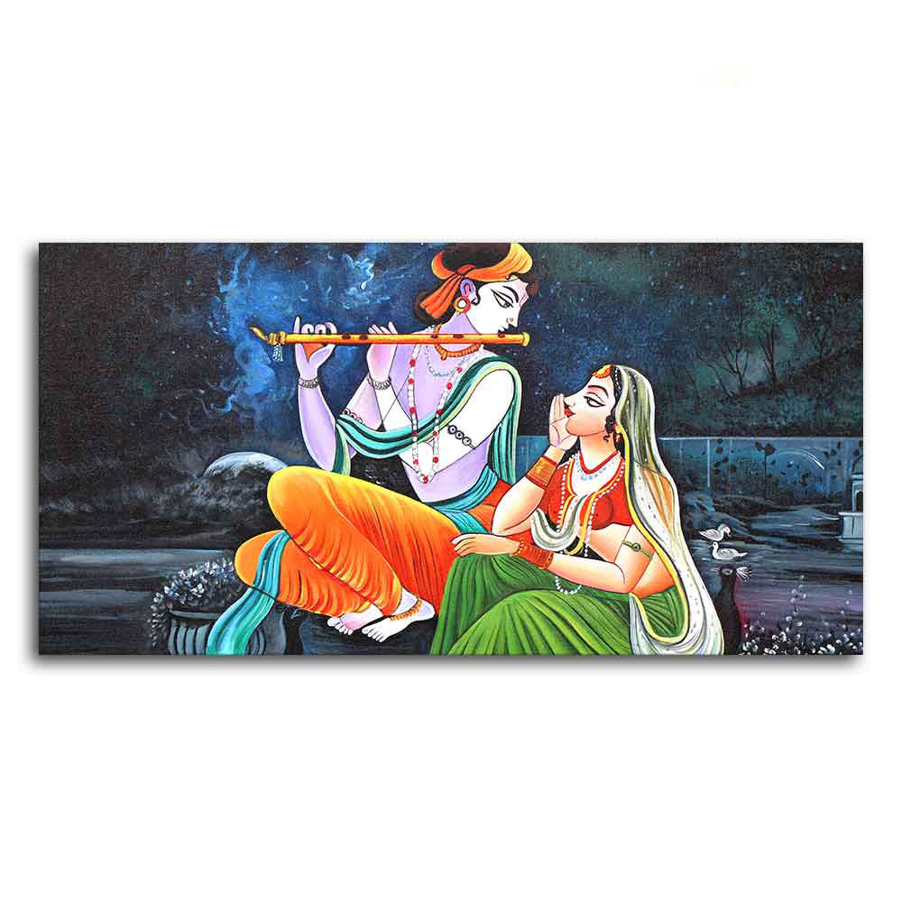 Lord Radha Krishna in Dark Forest Canvas Big Wall Painting Wall Art