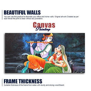 Lord Radha Krishna in Dark Forest Canvas Big Wall Painting Wall Art