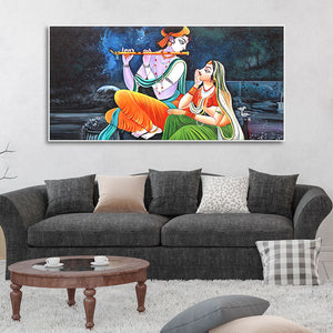 Lord Radha Krishna in Dark Forest Canvas Big Wall Painting Wall Art