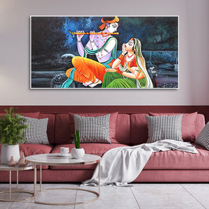 Lord Radha Krishna in Dark Forest Canvas Big Wall Painting Wall Art