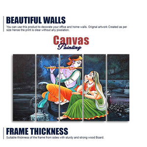 Lord Radha Krishna in Dark Forest Five Pieces Canvas Wall Painting