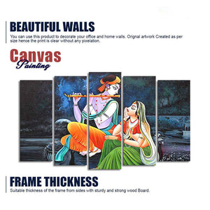 Lord Radha Krishna in Dark Forest Set of Five Pieces Wall Painting