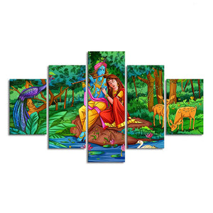 Lord Radha Krishna in Forest Wall Painting Set of Five