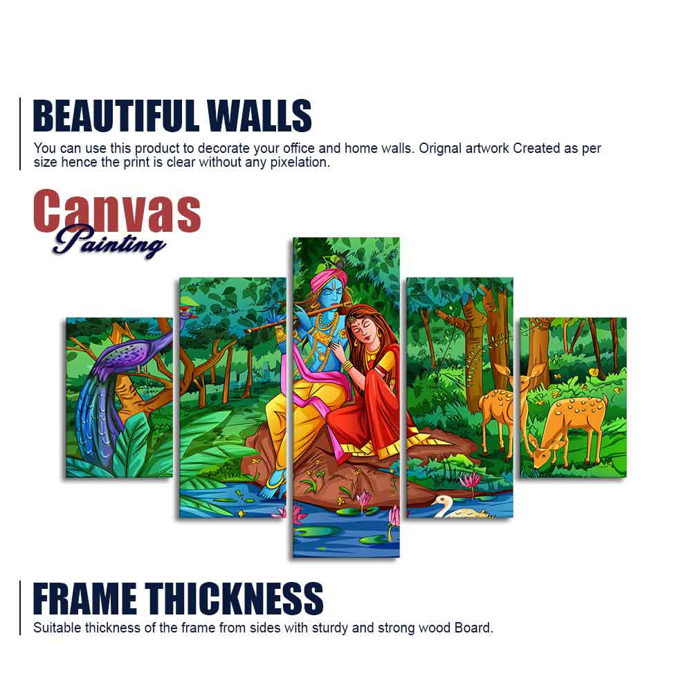 Lord Radha Krishna in Forest Wall Painting Set of Five