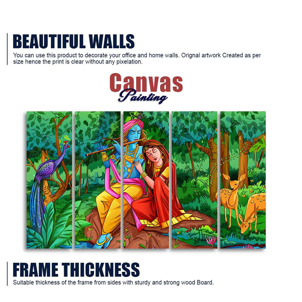 Lord Radha Krishna in Forest Wall Painting Set of Five Pieces