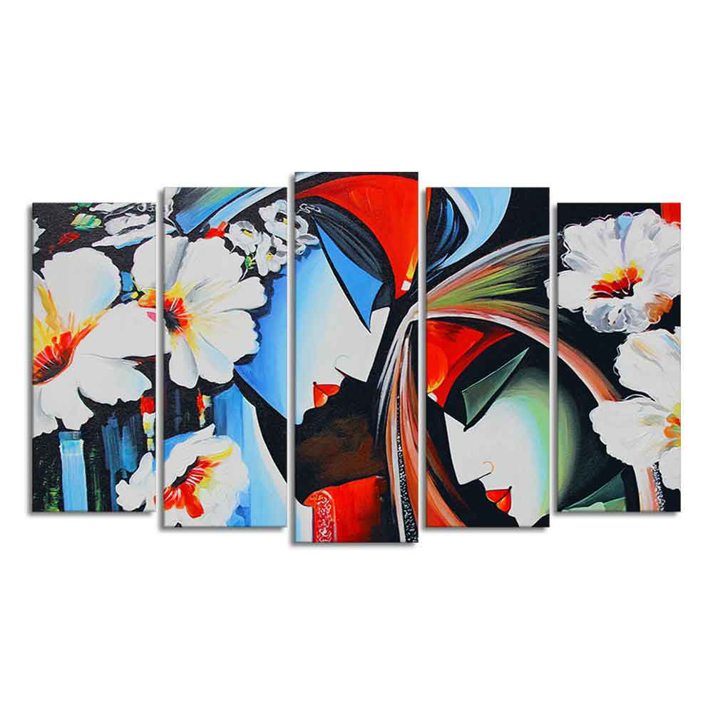 Lord Radha Krishna Wall Painting Set of Five Panels