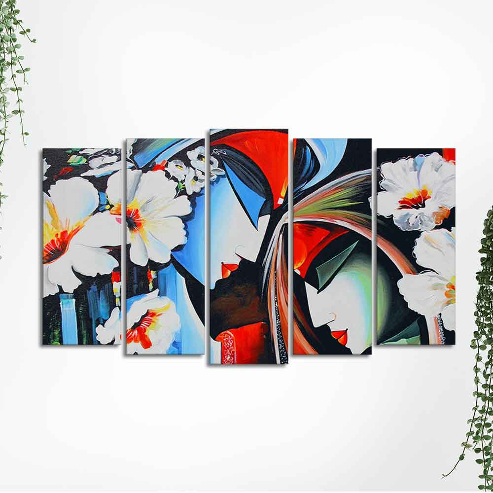 Lord Radha Krishna Wall Painting Set of Five Panels