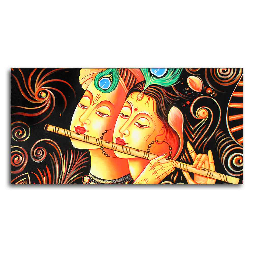 Lord Radha Krishna with Flute Canvas Big Wall Painting Wall Art