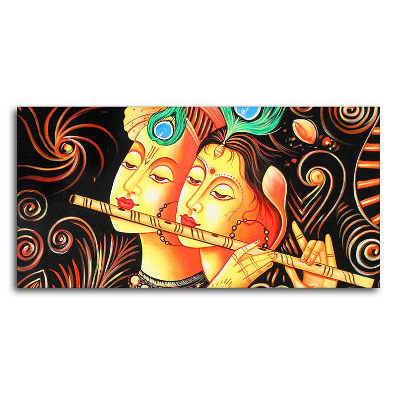 Lord Radha Krishna with Flute Canvas Big Wall Painting Wall Art