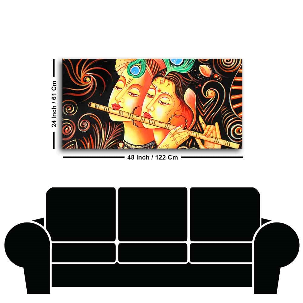 Lord Radha Krishna with Flute Canvas Big Wall Painting Wall Art