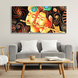 Lord Radha Krishna with Flute Canvas Big Wall Painting Wall Art