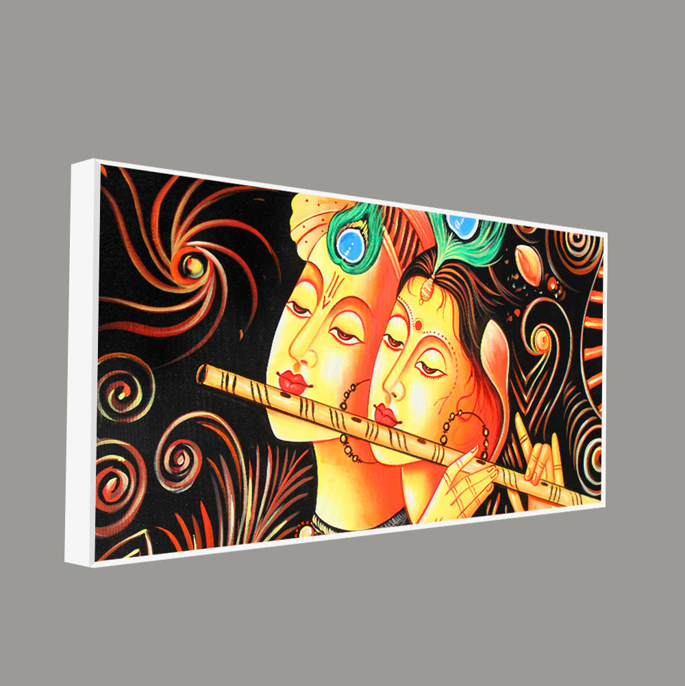 Lord Radha Krishna with Flute Canvas Big Wall Painting Wall Art