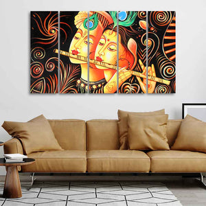 Lord Radha Krishna with Flute Five Pieces Canvas Wall Painting