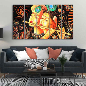 Lord Radha Krishna with Flute Five Pieces Canvas Wall Painting