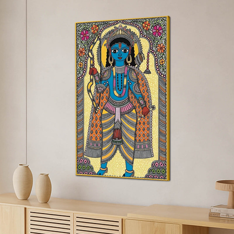 Lord Ram Madhubani Canvas Painting for Temple Style Wall Décor