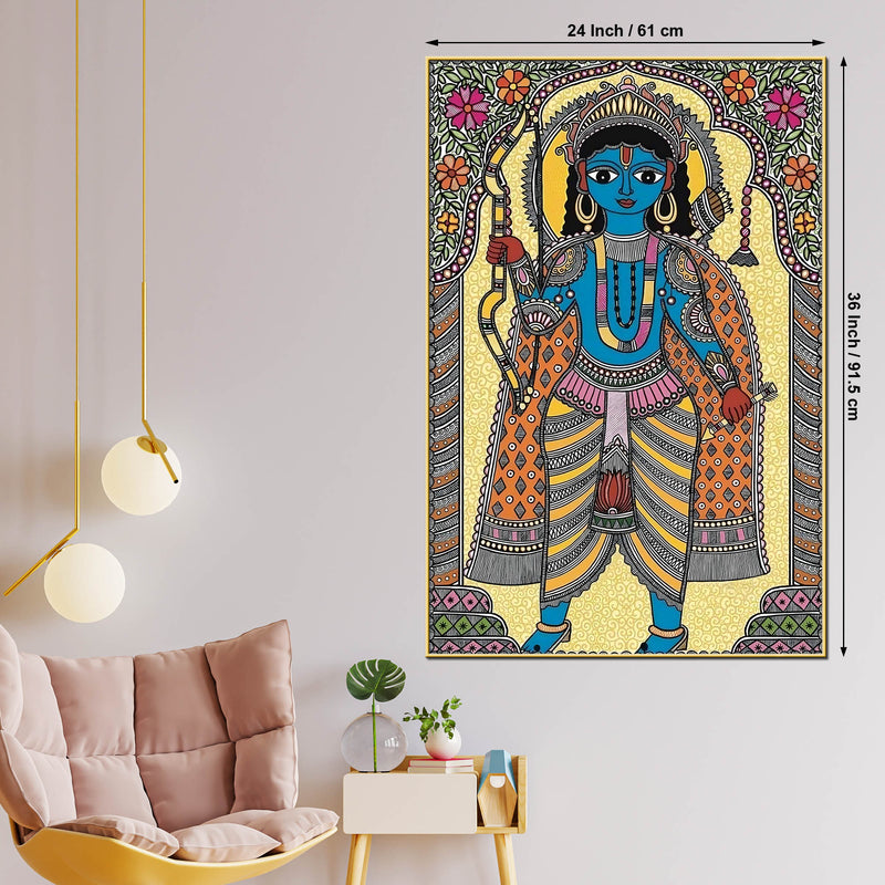Lord Ram Madhubani Canvas Painting for Temple Style Wall Décor