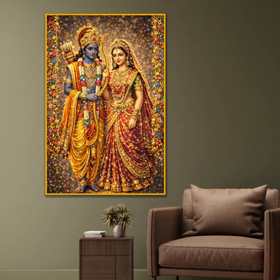 Lord Ram & Sita Divine Portrait Floating Frame Crystal Wall Painting
